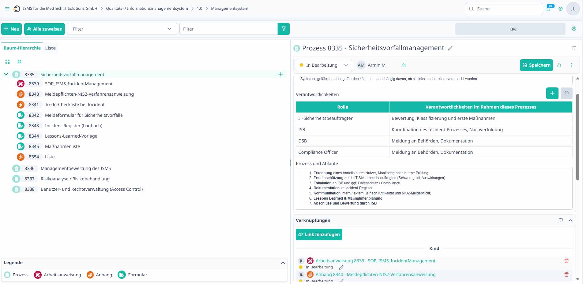 BAYOOSOFT Themis – Screenshot: Prozesse und Standardarbeitsanweisungen verwalten